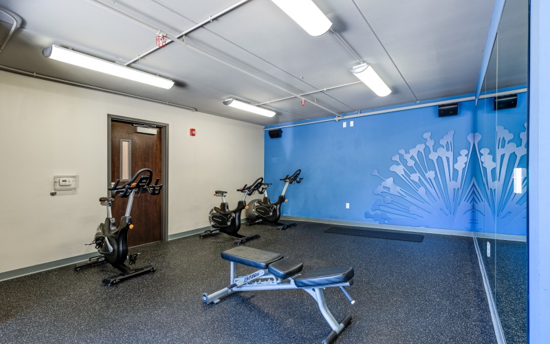 Fitness center at The Paxon apartments in Minneapolis